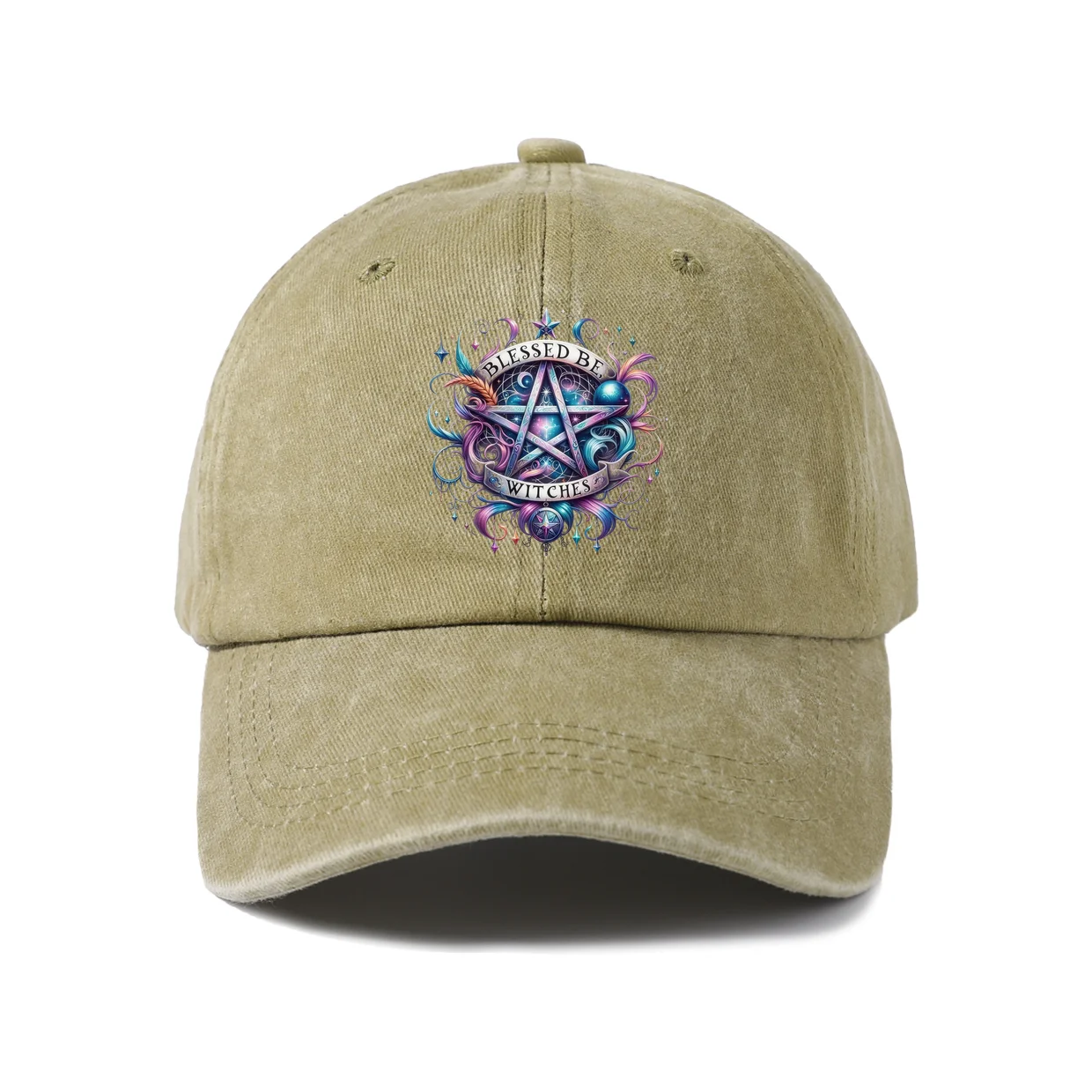 Blessed Be Witches Pentagram Graphic Vintage Washed Baseball Cap, Adjustable Unisex Dad Hat for Men and Women
