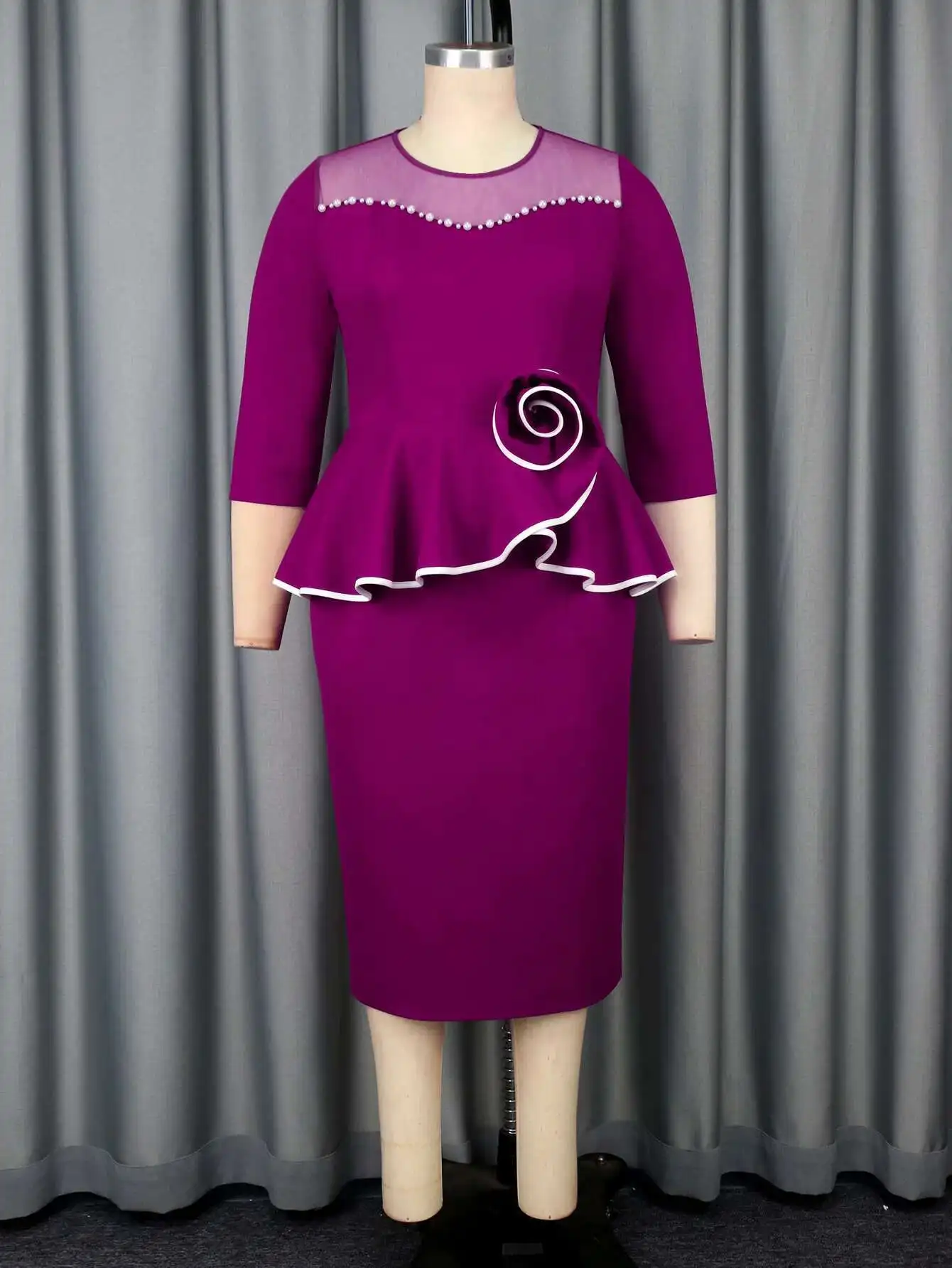 High-End-Kleid in Übergröße für kurvige Frauen mit Rüschen, Schlankheitseffekt, figurbetontes Kleid, Geburtstagskleid, Robe Vestido Women