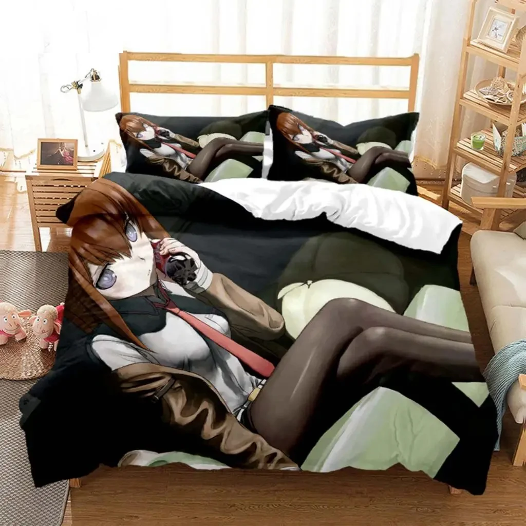 Imagem -03 - Anime Steins Gate Kurisu Makise Conjunto de Cama Capa de Edredão Fronha Cama Tecido Caseiro Twin Queen Size Twin Meninos Meninas Crianças Adulto