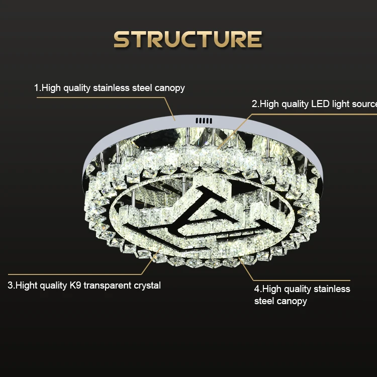 Indoor Decorative Lighting Round Modern Crystal Ceiling Led Light