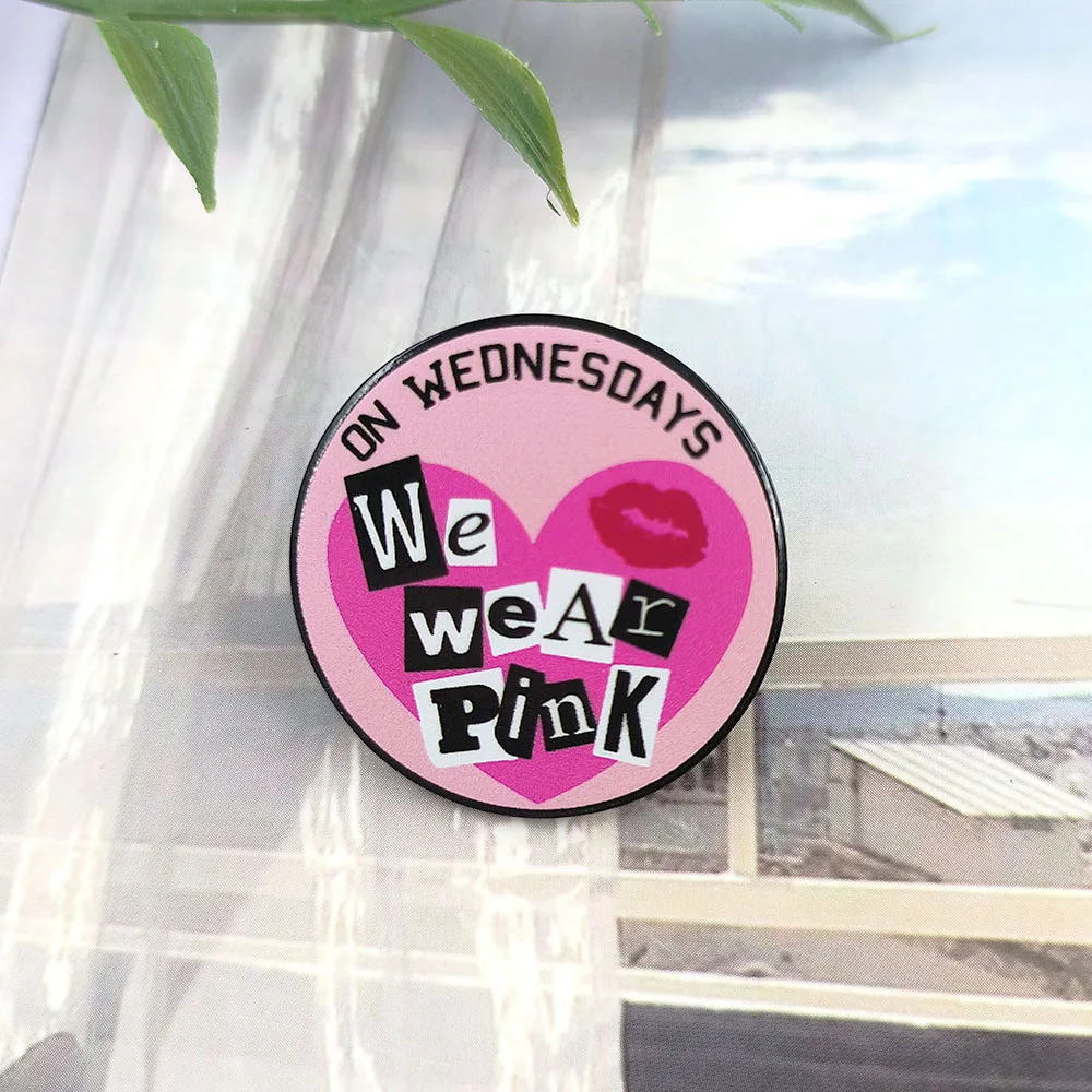 Mean Girls on Wednesdays We Wear Pink Brooch Classic Film and Television Elements Lipstick Enamel Pin Fashion Accessories Badge view 2