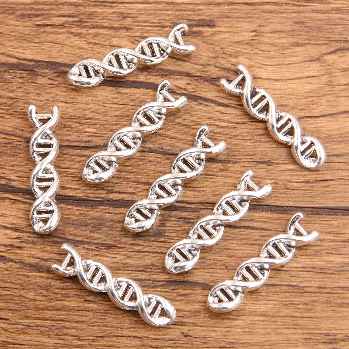 20PCS 7*28mm DNA Pendants Antique Silver Plated Science Gene Helix Charms DIY Supplies Jewelry Accessories