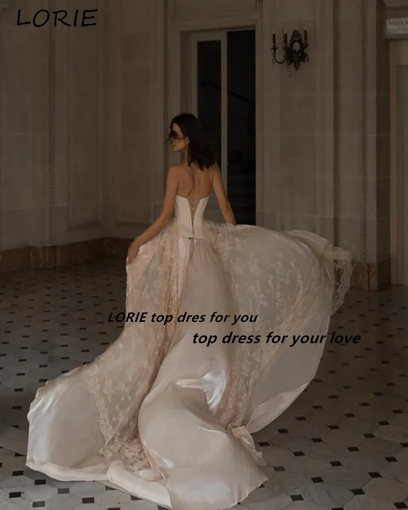 LORIE Lace Boho Wedding Dress Strpless Appliques A-Line Sweetheart Princess Bride Gown Customized Plus Size Tulle Party Dresses