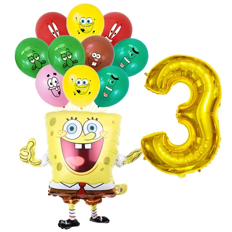 12pcs Cute SpongeBob SquarePants Patrick Star Balloons Ball Globos Number Birthday Party Decoration Kids Baby Shower Balloons