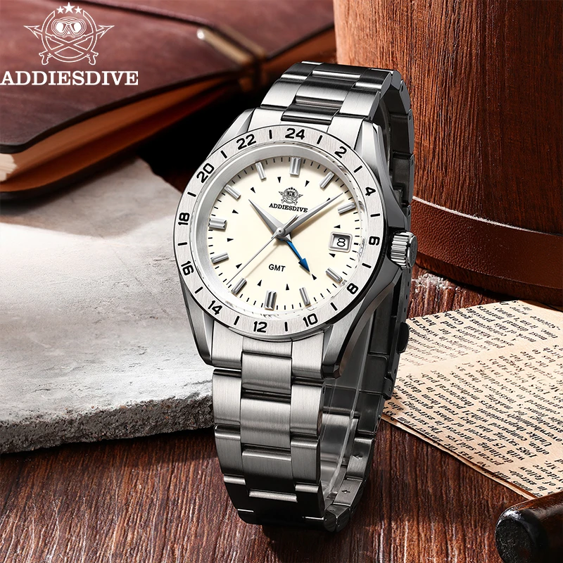 ADDIESDIVE AD2063 GMT Кварцевые часы Swiss franc 515-24H Сапфировое стекло relojes hombre 200 м Водонепроницаемые мужские часы из нержавеющей стали