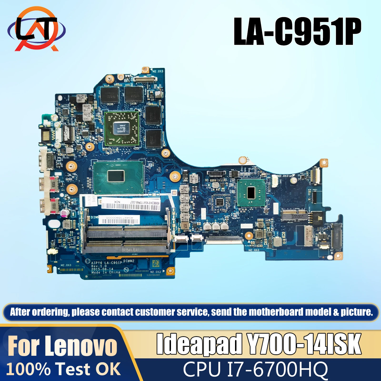 

Laptop motherboard For Lenovo Ideapad Y700-14ISK Mainboard With i7-6700HQ CPU LA-C951P 216-0866000 DDR4 tesed