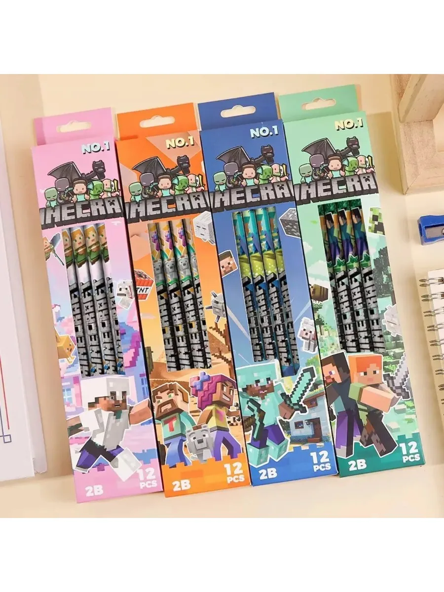 *6/12 Stück Bleistifte ohne Box, Minecrafted 2B Bleistift mit hochwertigem Design, spezieller Holzstift, Schreibwaren, Geburtstagsgeschenk für Jungen und Mädchen