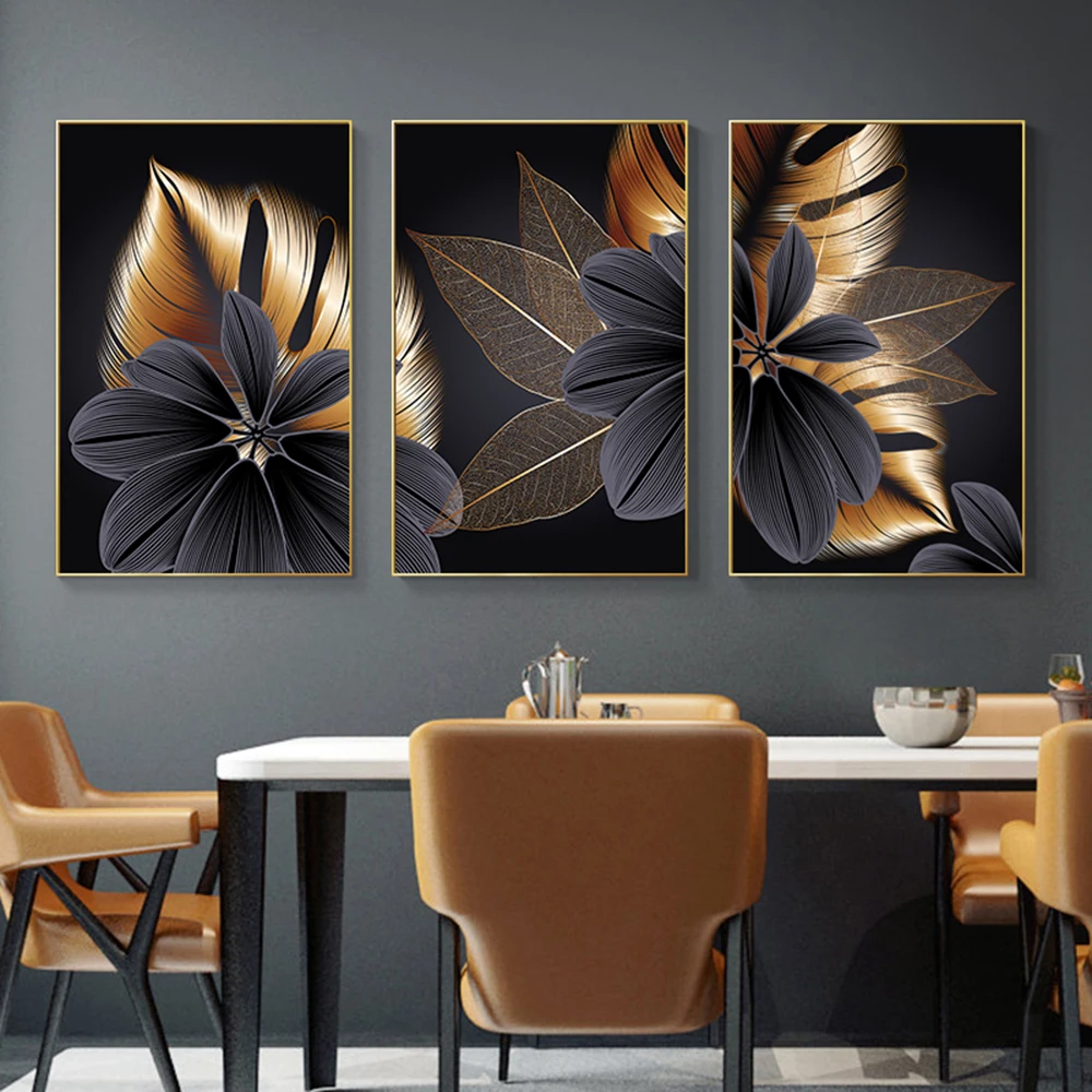

Modern Abstract Golden Gray Gold Leaf Canvas Painting Print Poster Home Decor Wall Art Picture For Living Bed Room Frameless