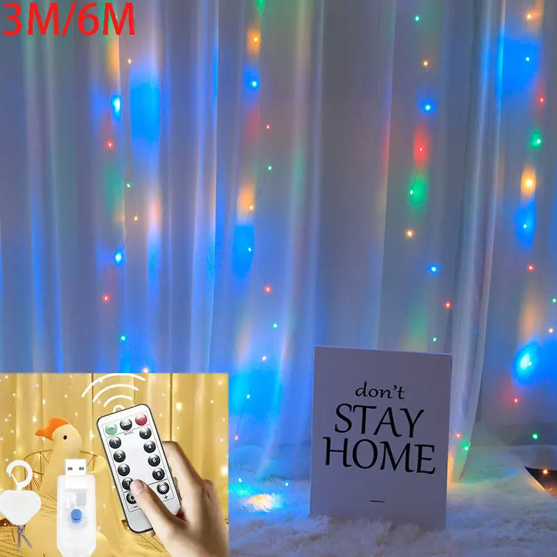 6/3M LED New Year 2025 USB Curtain lights String Fairy Lights Christmas Garland Remote For Party Garden Home Wedding Decoration