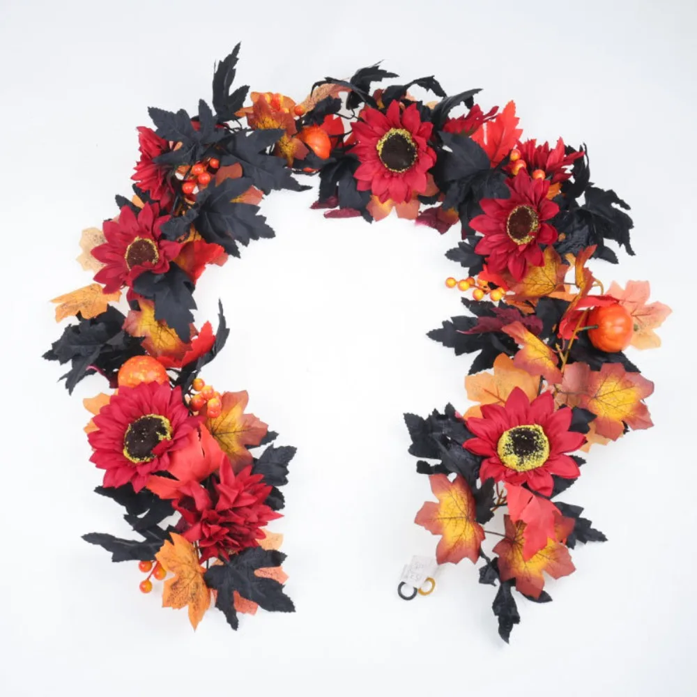 

1pc Autumn Artificial Plant Red Leaves Plastic Vine Hnaging Wall Thanksgiving Day Halloween Decorations