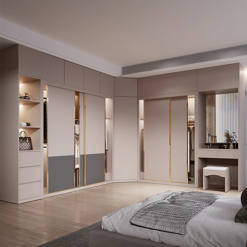 modern wardrobe with dressing table built in with mirror Built In Dressing Table Mirror Design Ideas