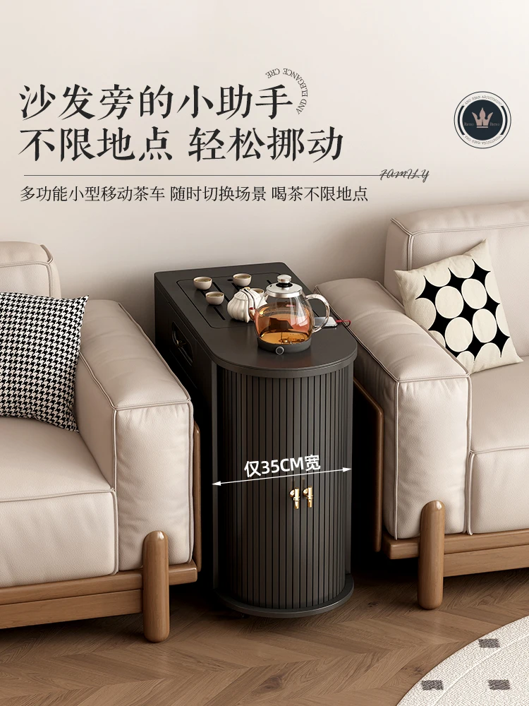 retro small cart, rock board sofa, edge of several boiling kettles, integrated living room, black mobile automatic water