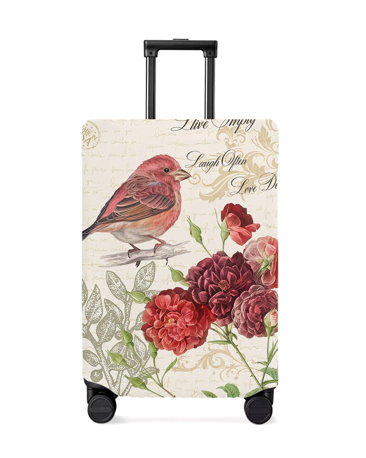 Vintage Letter Red Bird Flower Retro Travel Luggage Cover Elastic Baggage Cover Suitcase Case Dust Cover Travel Accessories