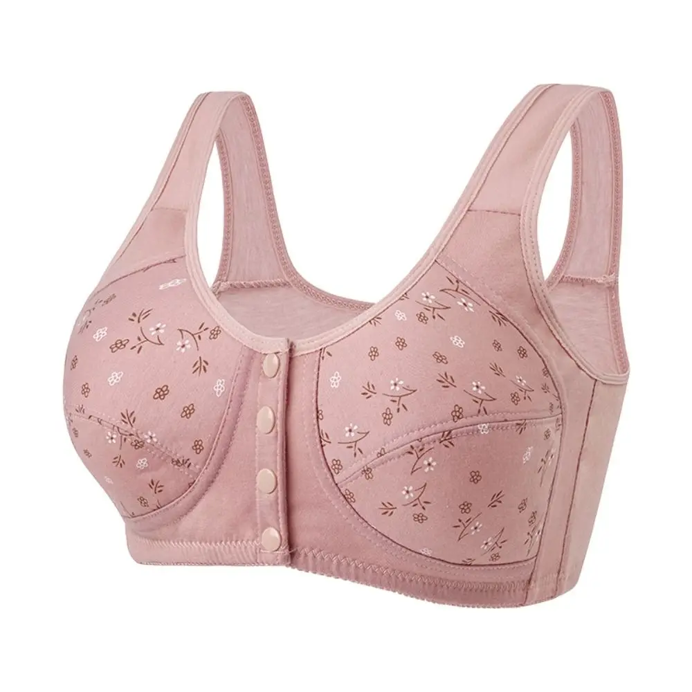 Comfortable Daisy Bras for Older Women Breathable Convenient Front Close Button Cotton Bras Floral Printed No Underwire