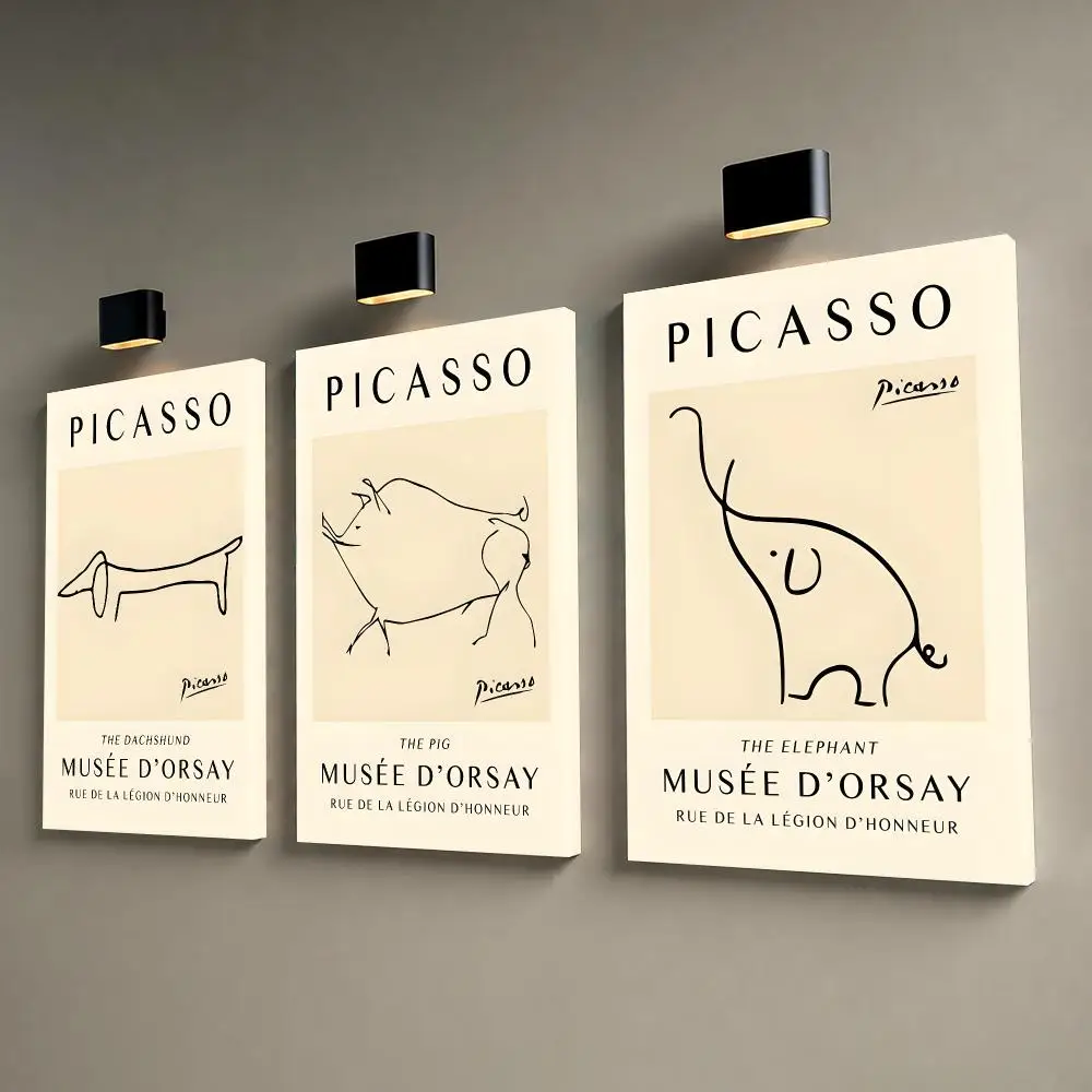 P-PICASSO Gentle Animal Icons Framed Wall Painting Framed Canvas Wall Art Print Modern Home Decor for Living Room