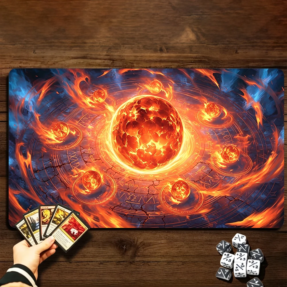 Fireball Magic Circle TCG Playmat Magic Playmat Gathering Gaming Mat with Stitched Edge Anti-slip base 60X35cm Trading Card Game