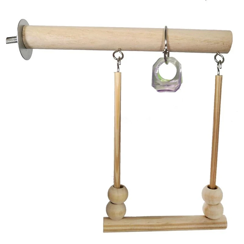 Bird Swing Toy Hanging Swing Cage Wooden Parrot Perch Stand Playstand With Chewing Beads Cage Playground For Budgie Pendant