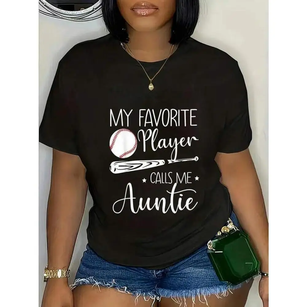 

Plus Size Baseball My Favorite Player Calls Me Auntie Grandma Gift T-Shirt Casual Short Sleeve Shirt 0XL-4XL