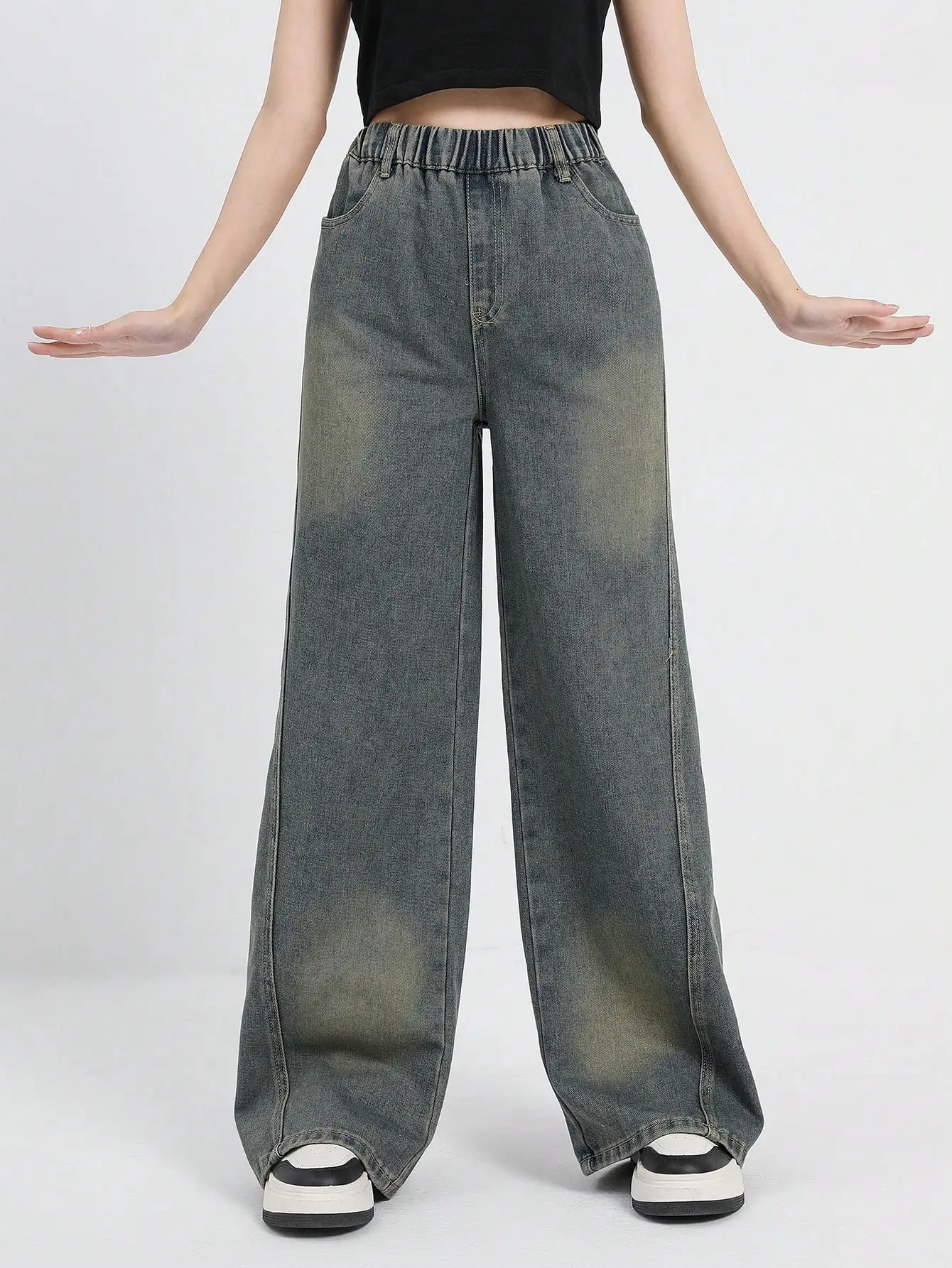 

Casual Simple Versatile Washed Denim Pants – Loose College-Style Straight Wide-Leg Jeans for Girls