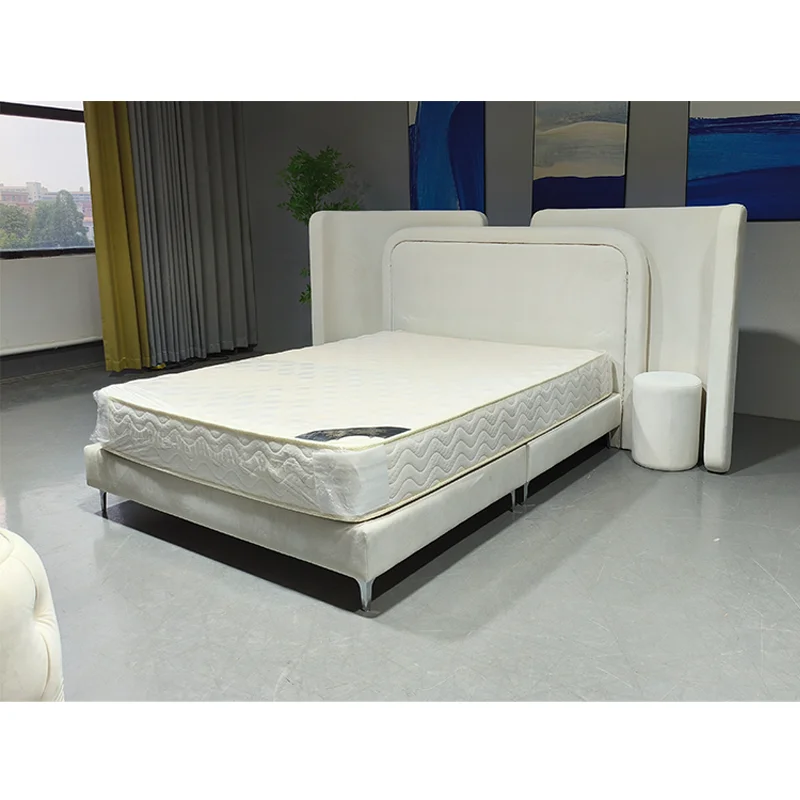 # Wingback Velvet Full Size Bed Set Bedroom Furniture With Stainless Steel Decorations