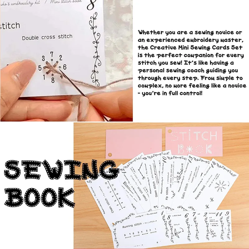 17-karty Kreatywna mini książeczka do szycia Home Arts Crafts Sewing DIY Creative Mini Sewing Card Set Stitch Buddy Embroidery Stitch Book