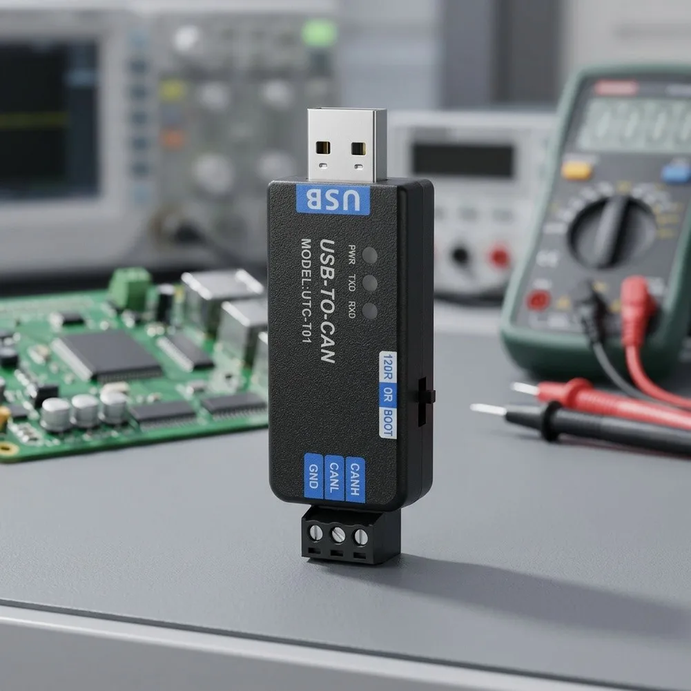 UTC-T01 USB CAN Interface Device with Power Indicator TXD RXD LEDs DIP Switch and CANH CANL GND Terminal Block