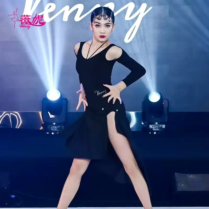 Vennystyle Abito da ballo latino Set da allenamento a maniche lunghe da donna Top alla moda per costumi da ballo da sala per la pratica della danza