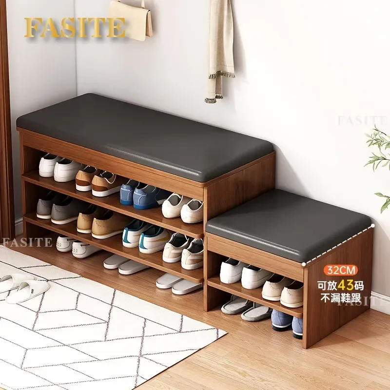 For Home Entryway Shoe Changing Stool with Integrated Shoe Rack Soft Cushioned Seat Space Saving Storage Bench for Doorway