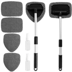 Window Cleaner Brush Kit Windshield Cleaning Tools Inside Interior Auto Glass Wiper with Replacement Pads Car Accessories