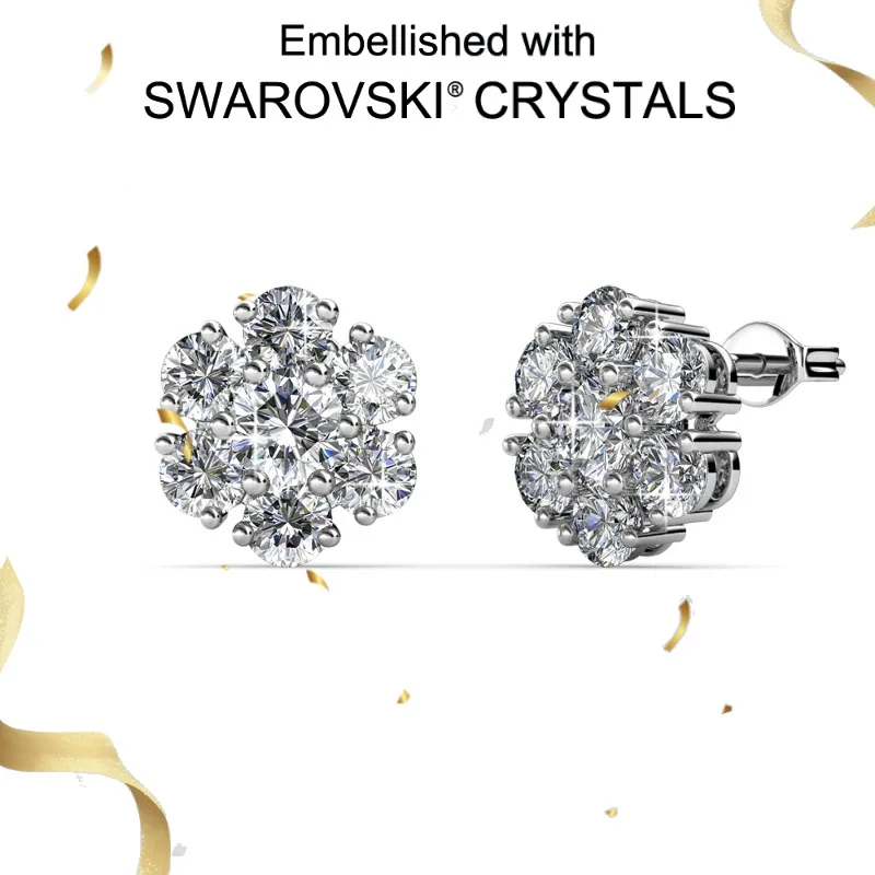 

Daisini Earrings Silver 925 Flower Piercing Stud Embellished with Swarovski Crystals for Women 2025 Simple Personality Jewelry