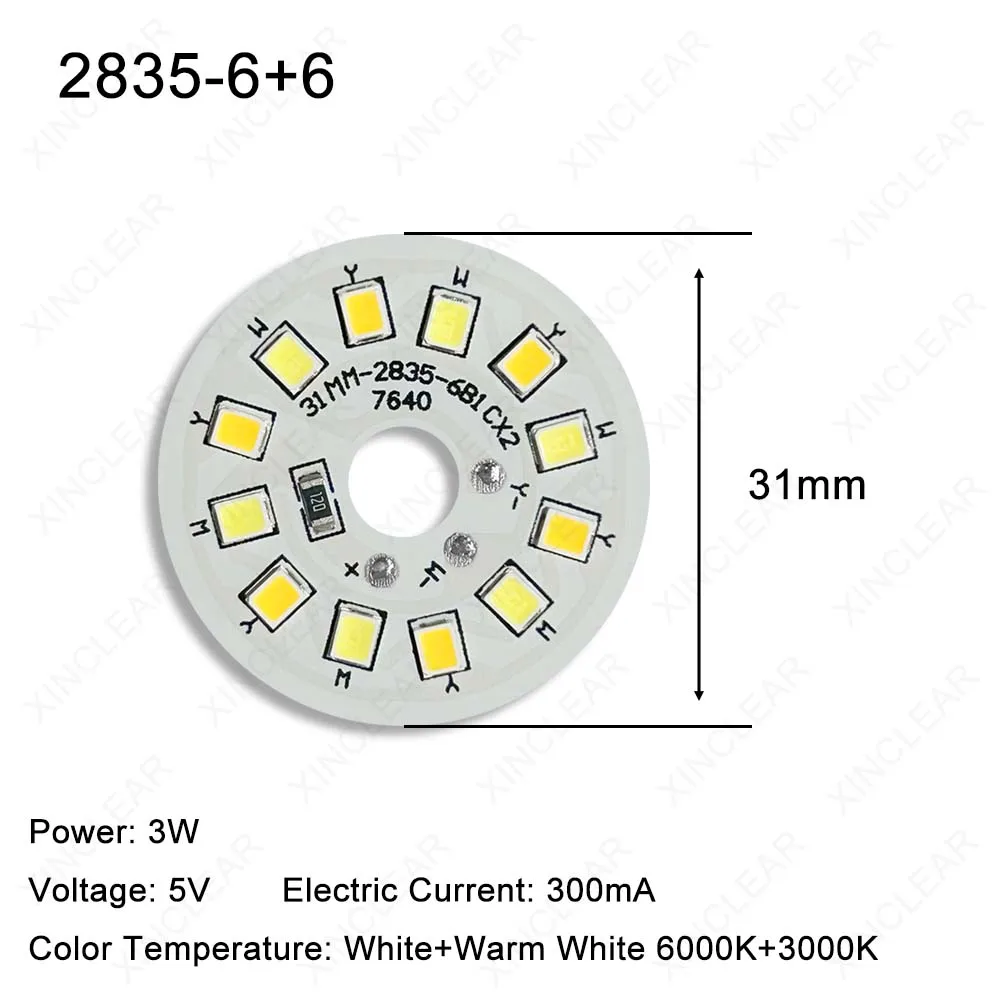 Panel świetlny LED o wysokiej jasności 3W ciepły biały 5V dwukolorowy 31mm SMD COB 2835 5730 koraliki do lampy bezpośrednie USB nadaje się do opraw