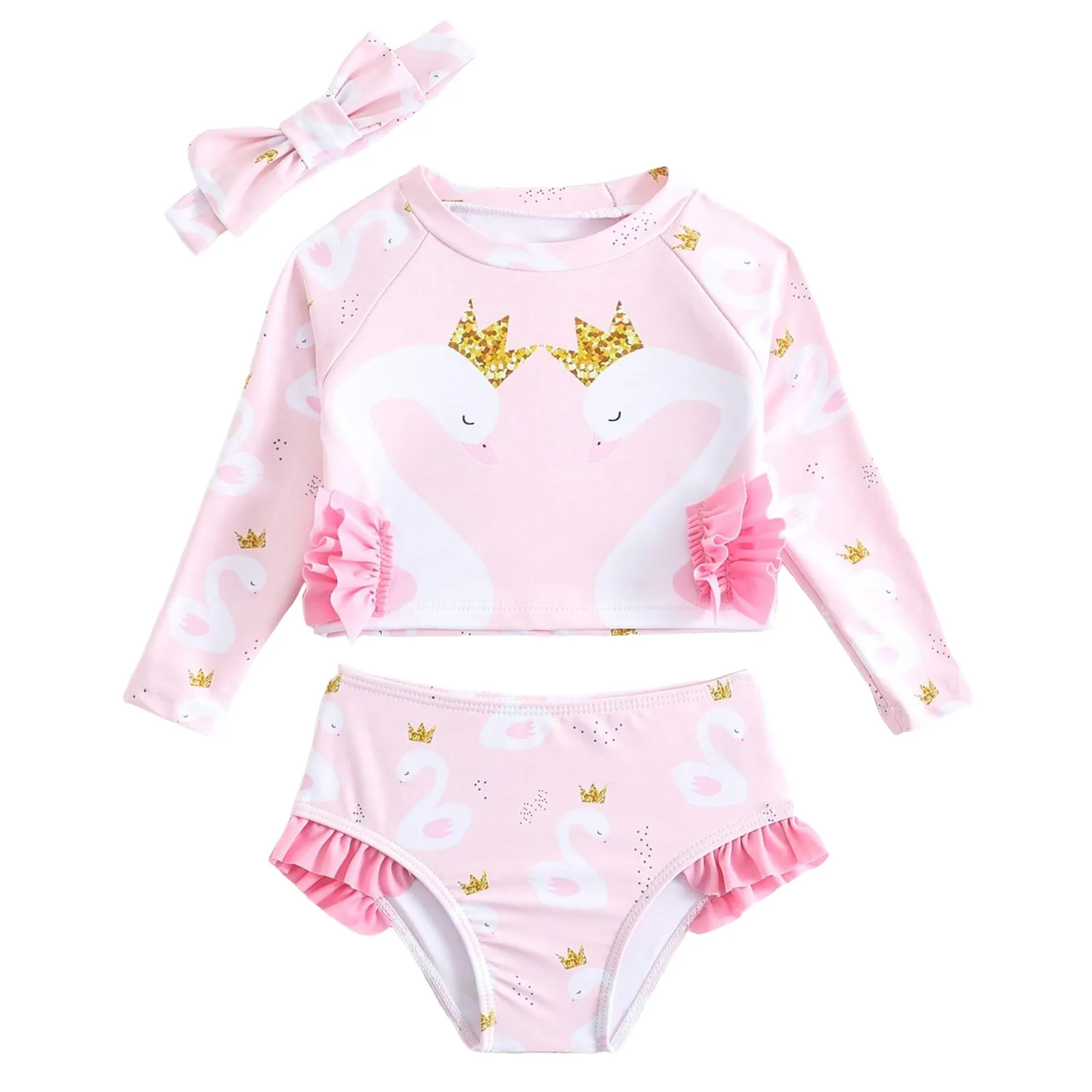 

Long Sleeve Bathing Suit for Girls Girls Swimsuit Fashion Cute Cartoon Print Ruffled Edge Split Beach Swimsuit Swimsuit