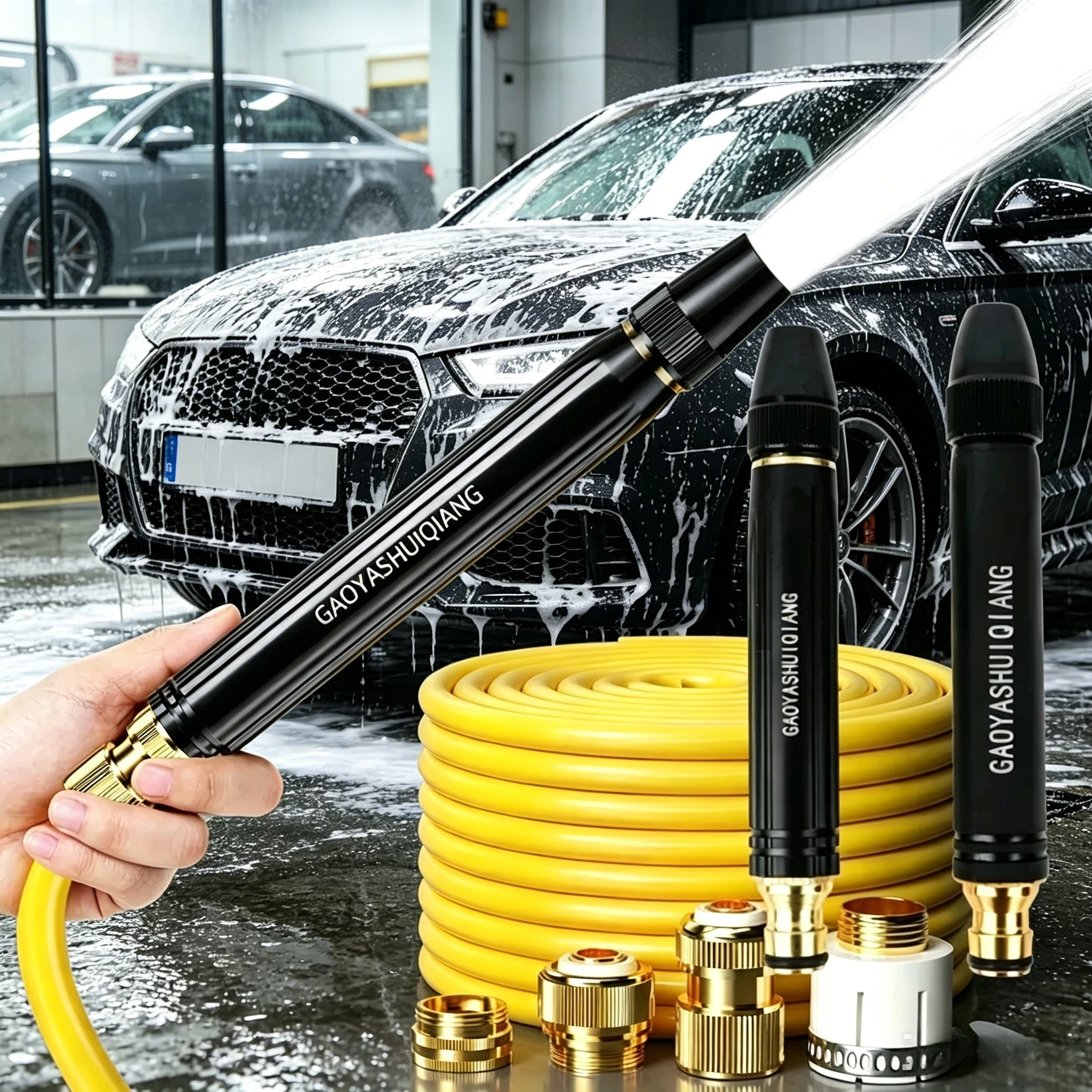 High-Pressure Water Gun Household Car Wash Water Black Car Wash Nozzle Diamond Water Watering Pipe Car Wash Gun