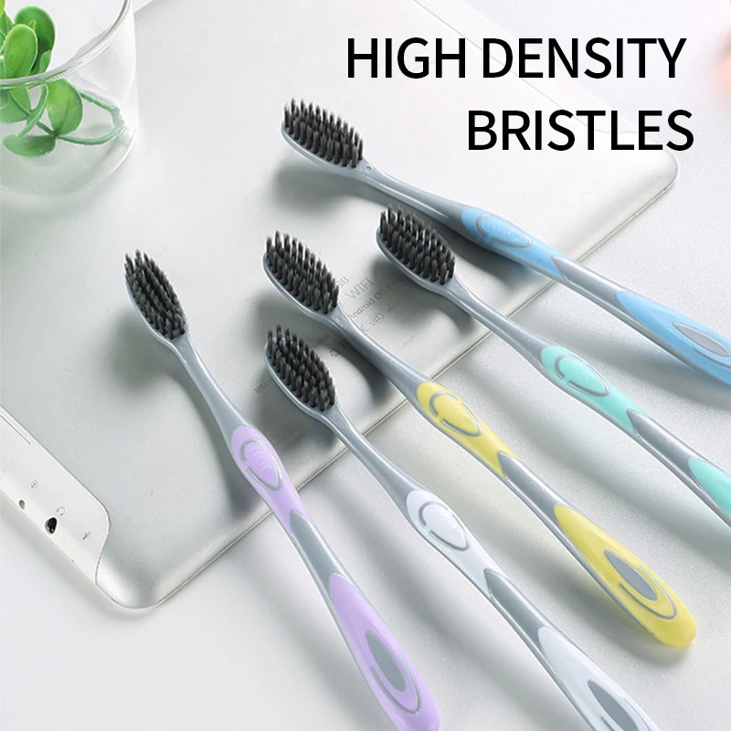 5/10 قطع فرشاة أسنان يدوية مع شعر ناعم من فحم الخيزران لتنظيف الفم اللطيف في أسر البالغين