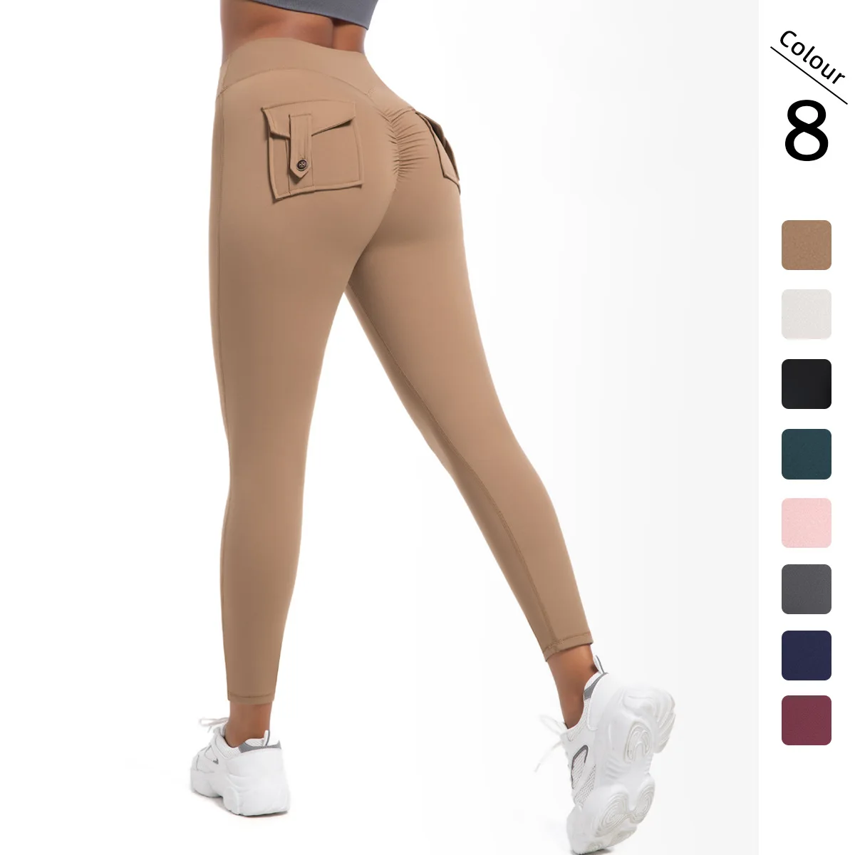 

Solid High Waist Seamless Yoga Elastic Running Fitness Leggings With Pockets Women Sportwear Trainning Tight Atheletic Pants