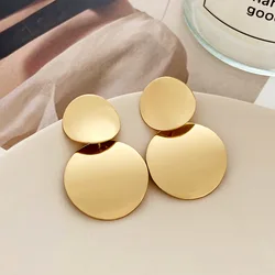 Geometric Metal Big Round Earrings for Women New Fashion Jewelry Statement Golden Retro Circle Dangle Drop Earing Oorbellen