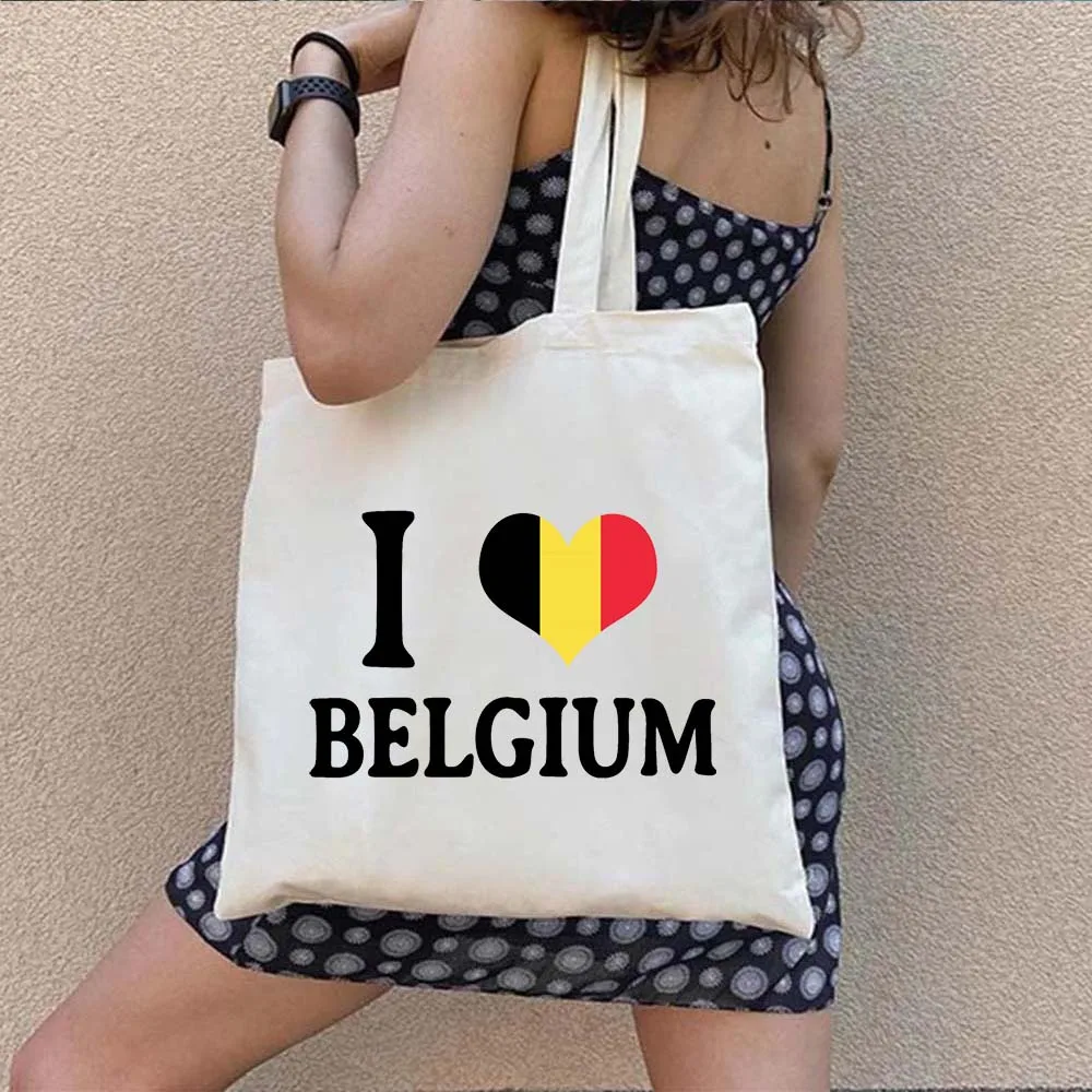 Travel Brussel Antwerp Wapen Belgium Vlag Embleem Hartslag Skyline Schouder Canvas Bakken Tassen Harajuku Winkelen Handtassen