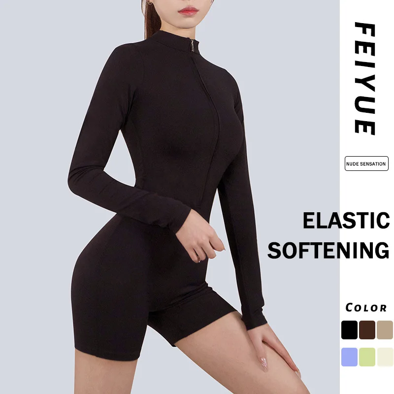 TaoBo One Piece Long Sleeve Women Yoga Set Slimming Body Sculpting Zipper Yoga Suit One Piece Workout Jumpsuits