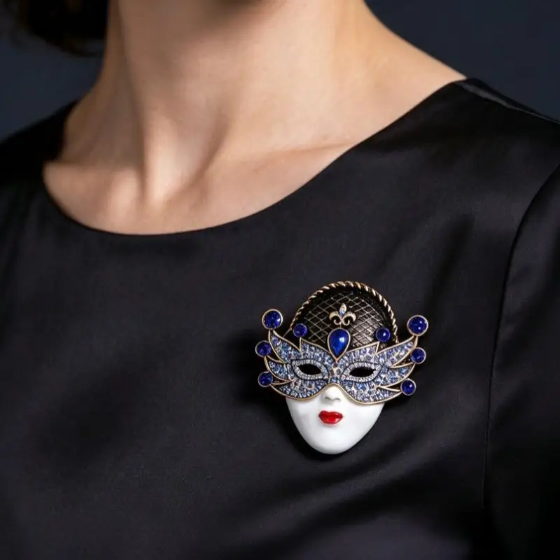 Große Vintage-Broschen mit Gesichtsmotiv für Damen, 5 Farben, wunderschöne Strass-Partygeschenke – Detail 4