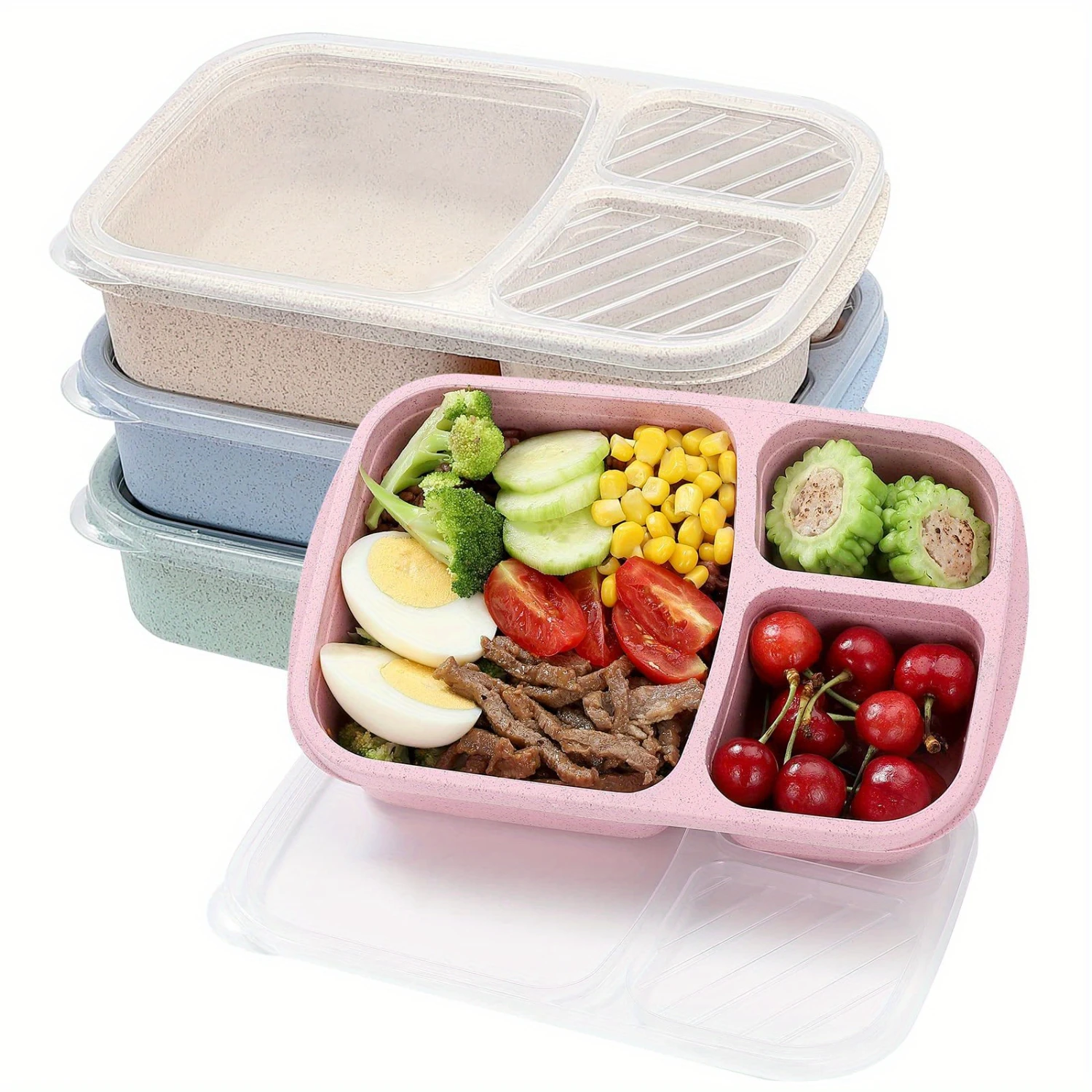 Leakproof 3-Compartment Bento Box - Microwave Safe, Reusable Snack Container For Lunch, Camping & Outdoor Activities