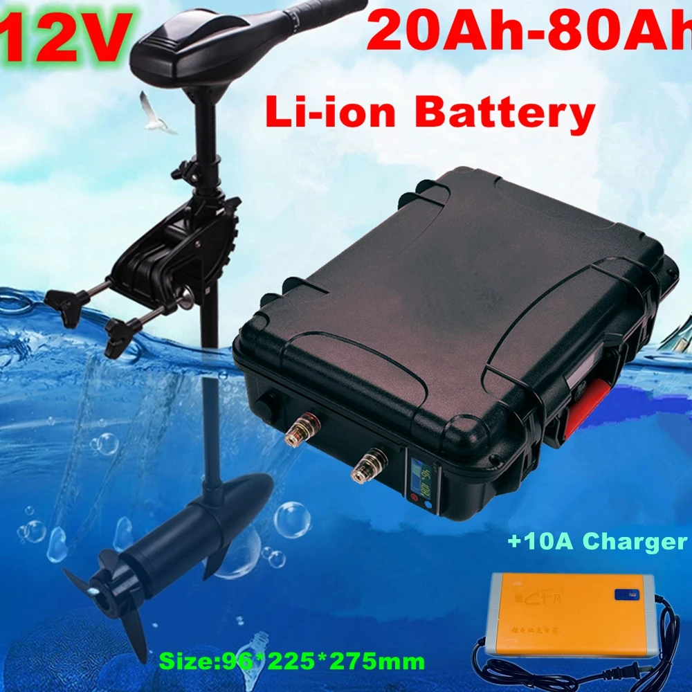 batterie lithium 12v li-ion battery  50AH 60AH 70AH 80AH for trolling motor boat propeller+10A Charger