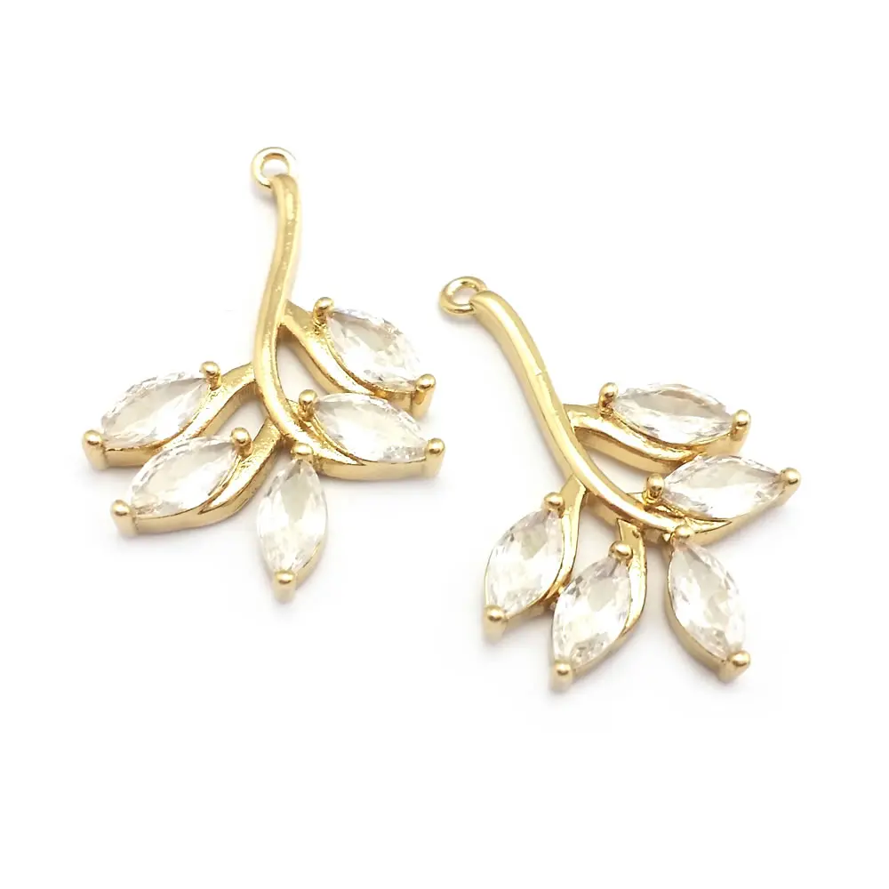 High Quality 18K Gold Color Brass and Zircon Tree Leaf Leaves Charms Pendants Jewelry Earrings Making Diy Findings Accessories