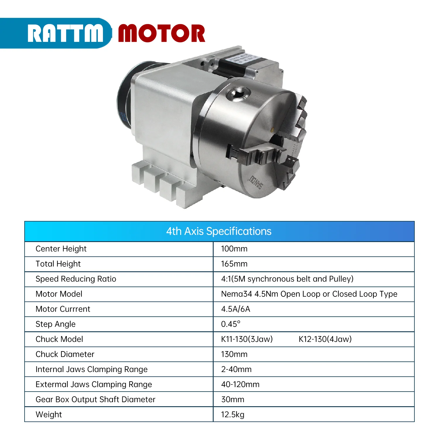 Imagem -02 - Loop Fechado Servo Motor Cnc Boca Kit de Eixo ou Mandíbula K11 K12 Chuck 130 mm Nema 34 30 mm Hole Tailstock