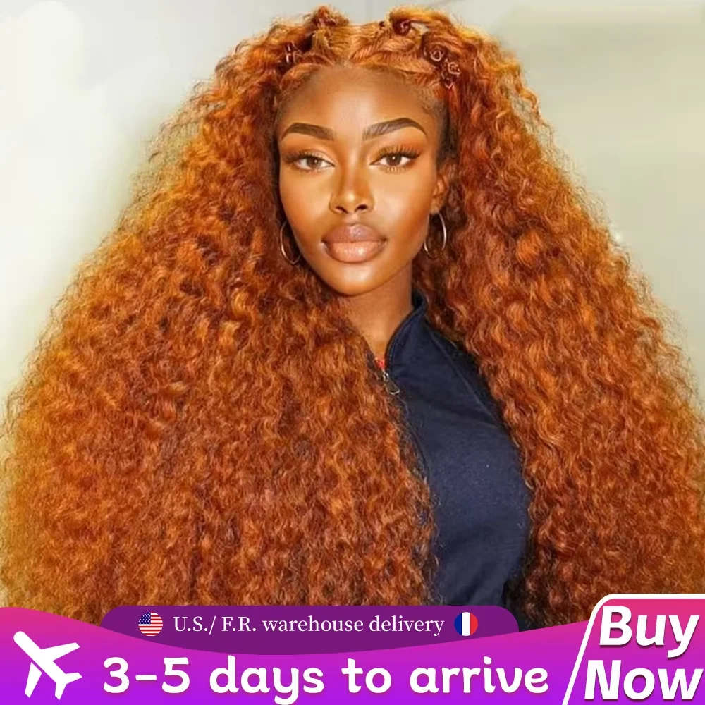 

30-36-дюймовый оранжево-имбирный кудрявый парик из натуральных волос с HD-кружевом 13x6, глубокая волна, цвет 350, прозрачный кружевной фронтальный парик для женщин