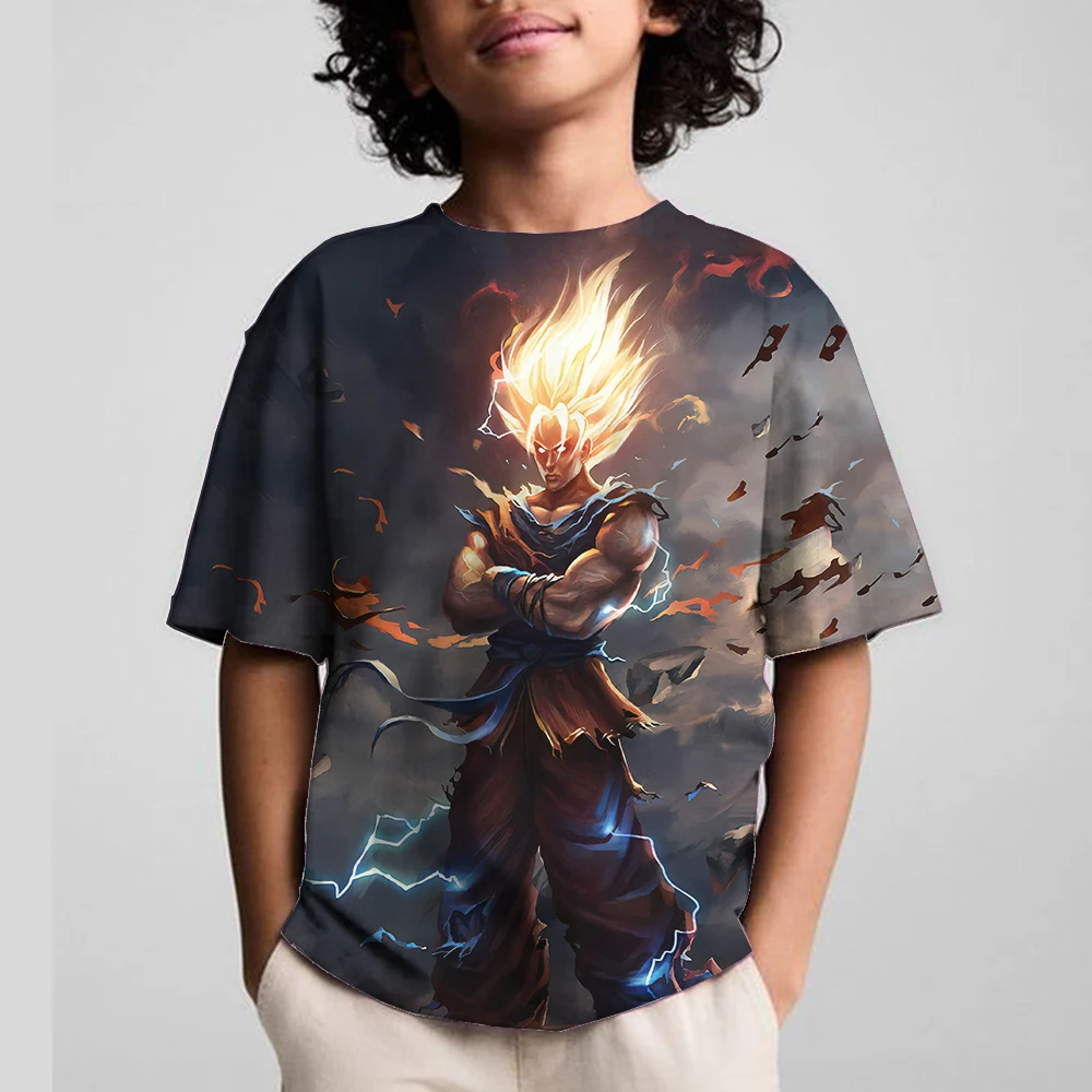 Camiseta con estampado 3D de Son Goku de Dragon Ball para niños, camisa informal de moda de verano, ropa Unisex para niños y niñas