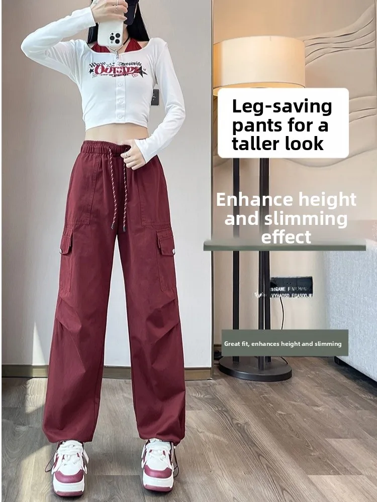 American Sle Fallschirmjäger-Arbeitshose für Damen, Herbst, Baumwolle, Eisseide, Qui Dry, Sporthose, lässige Hose mit weitem Bein