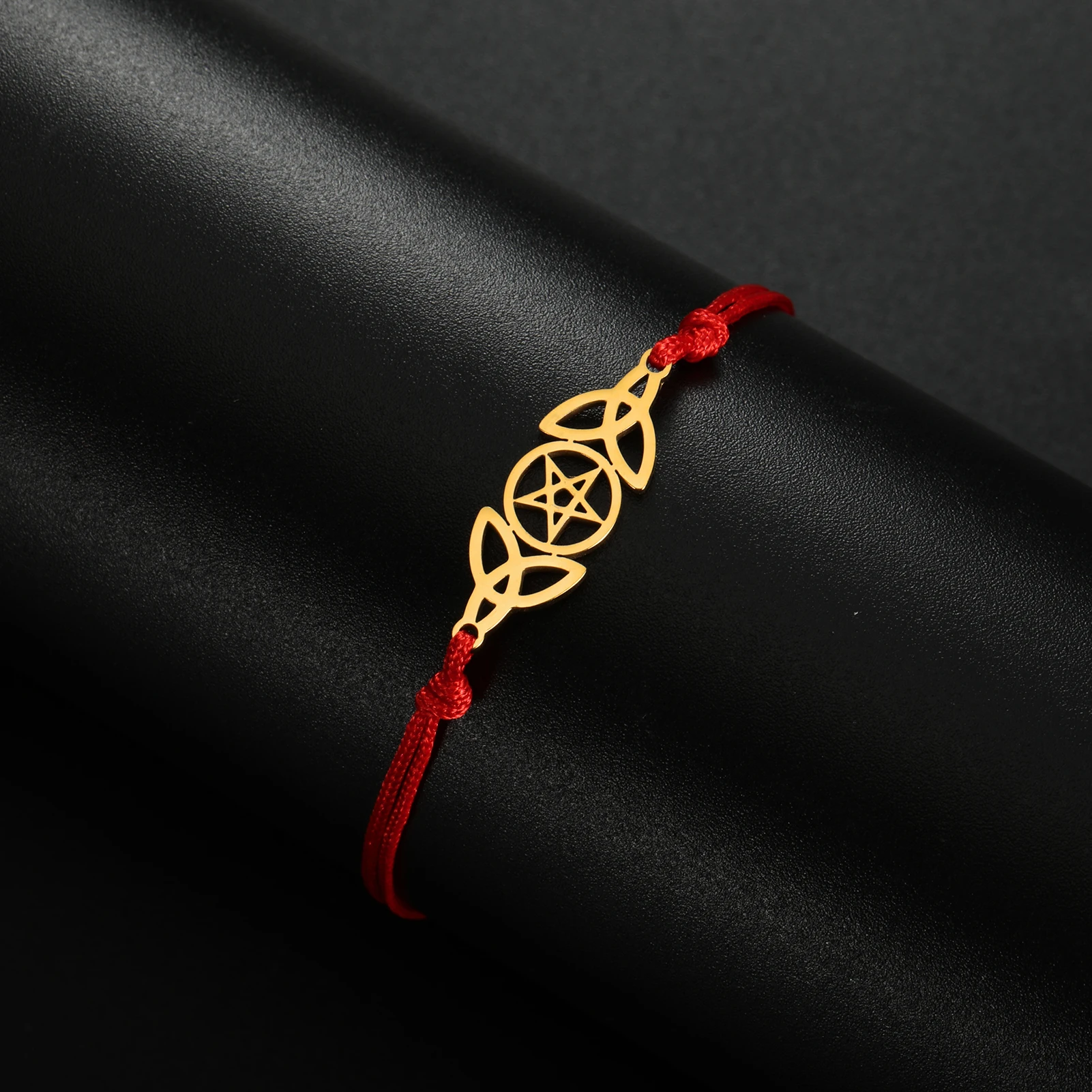 LIKGREAT Vintage Celtics Knot Pentagram Symbol Charm Bracelet Hollow Stainless Steel Pendant Bracelet Jewelry Gift for Women Men view 2