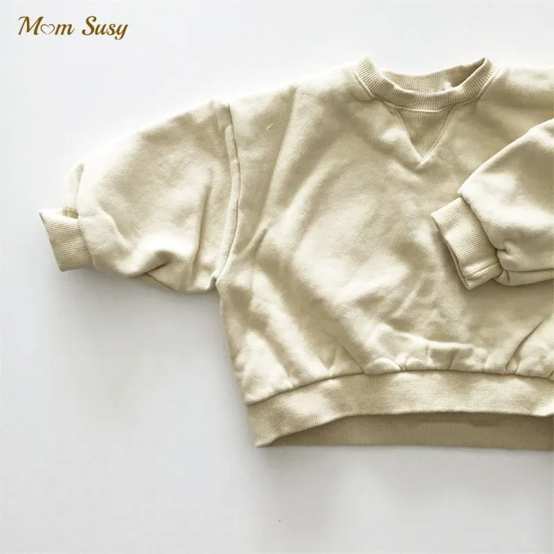 Fashion Baby Boy Girl Cotton Hoodie Infant Toddler Child Sweatshirt Autumn Spring Long Sleeve Solid Color Baby Clothes 1-7Y