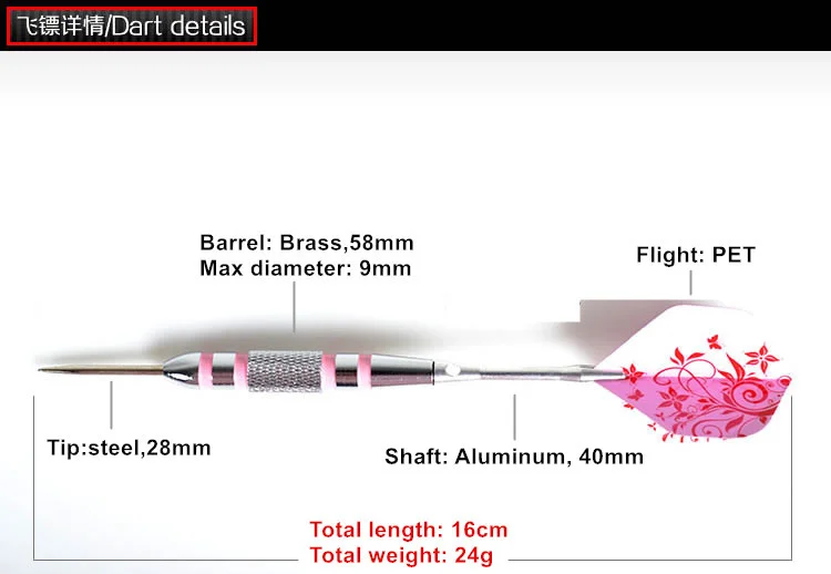 Cueseul 24G Jarum Ujung Besi Dart dengan Aluminium Shaft Warna Pink