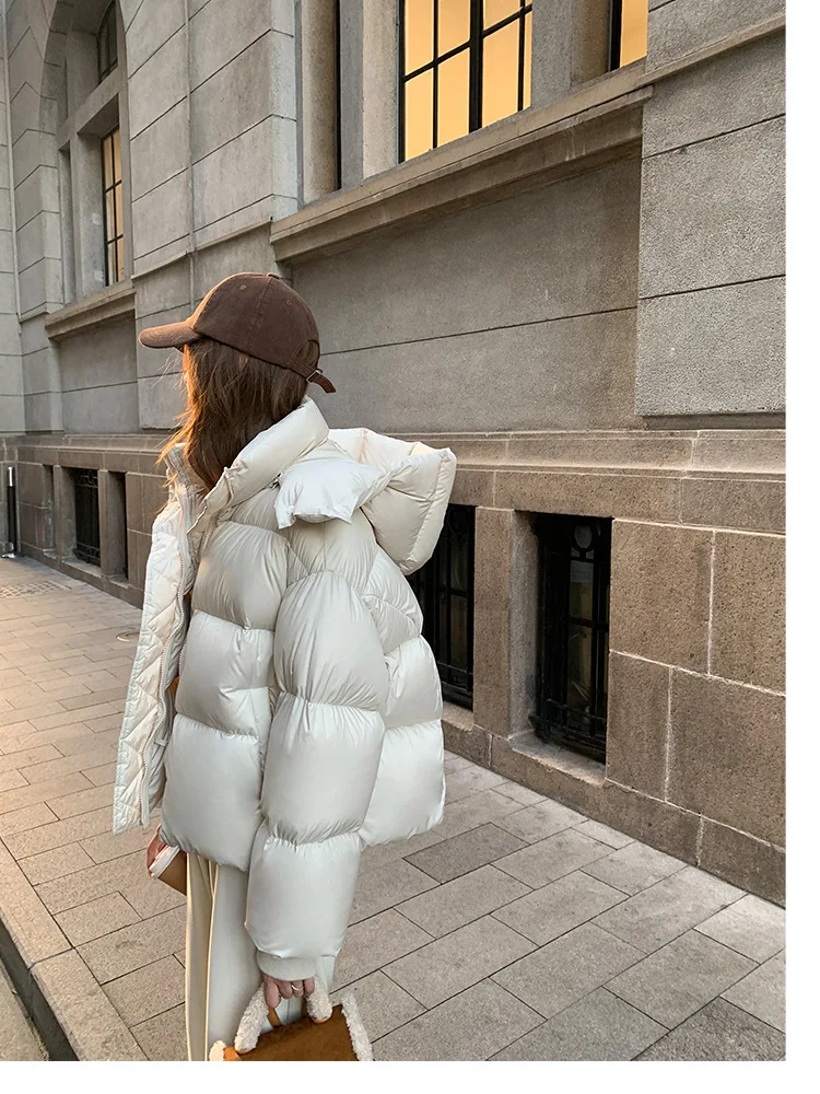2026 New Women's Winter Short Hooded Puffer Jacket Korean Loose Thick Padded Jackets Female Lightweight Warm Solid Padded Parkas